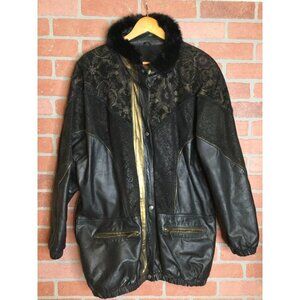 Vintage Exotic Fashions Women's Genuine Leather Jacket Snap Closure Black Large